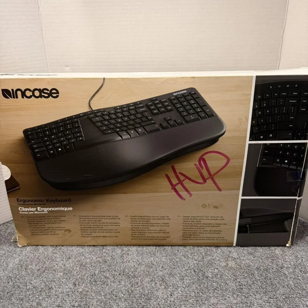 Incase Ergonomic Wired Keyboard Split Layout Black Cushioned Palm Rest USB